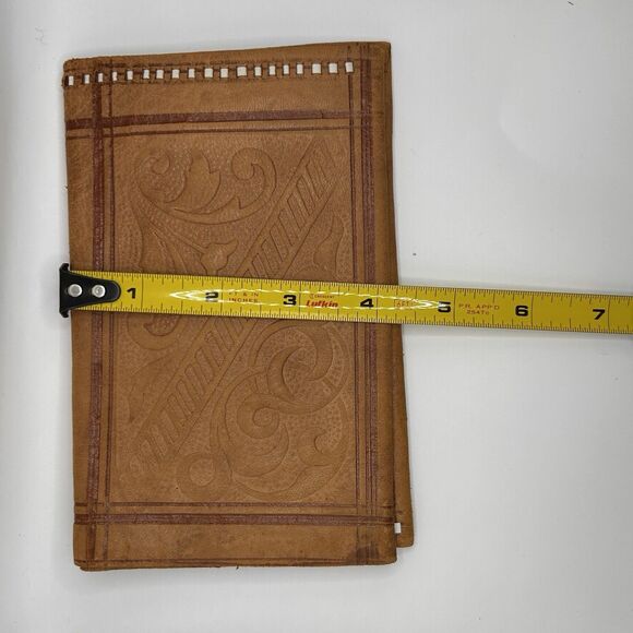 Morrocan Hand Tooled Leather Wallet 6.5x 4.25 Tan Brown - Picture 9 of 11